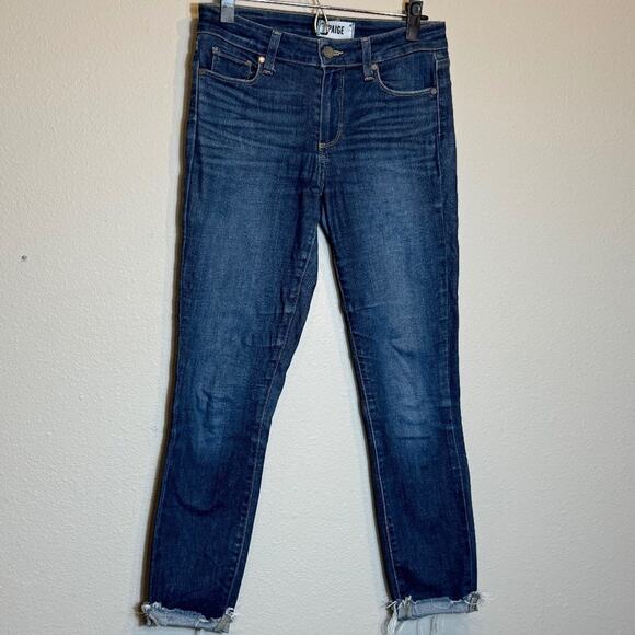 Paige womens jeans Verdugo ankle blue stretch denim cuffed raw hem Sz 27 US 4 - Picture 2 of 9